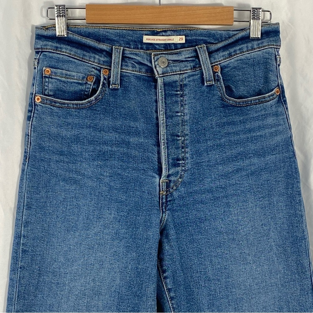 Levi Ribcage Straight Ankle Women’s Blue Denim Jeans Size 29 - Picture 3 of 16